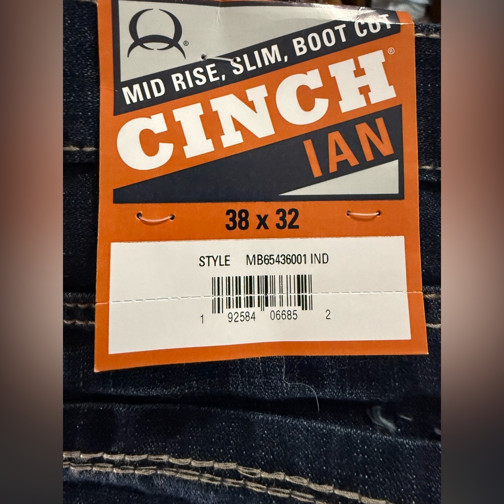 New with Tags Cinch Men's Ian Boot Cut Slim Dark Wash Jeans 38 x 32 - Picture 8 of 10